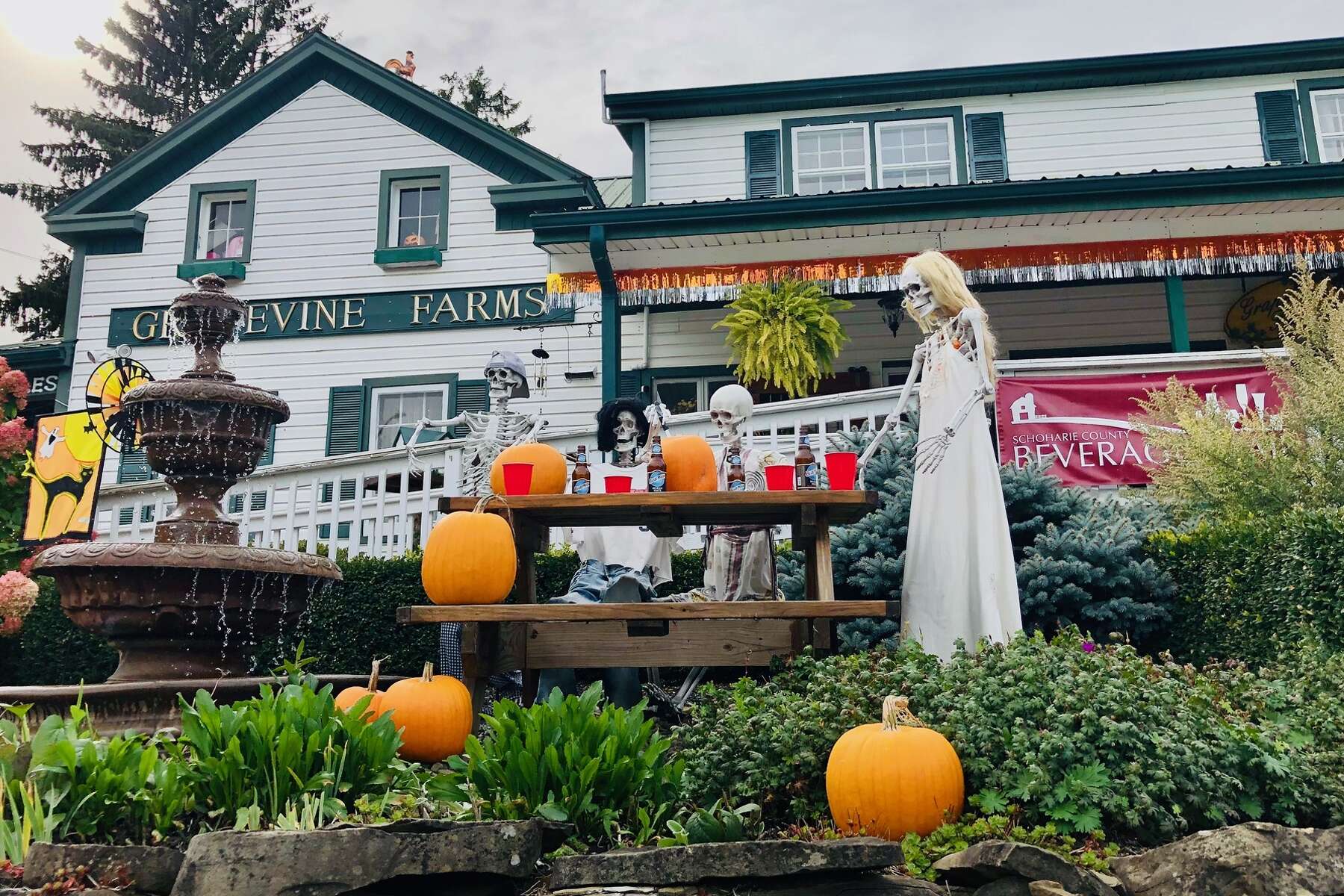 Exterior of Grapevine Farms with Halloween decorations